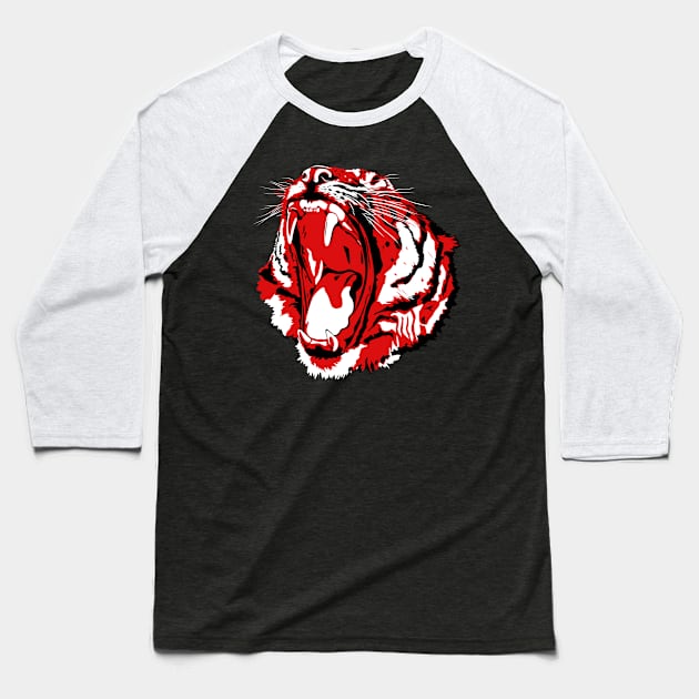 Red Tiger Head Baseball T-Shirt by BoombasticArt